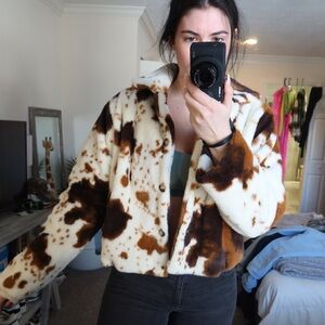 Cow Print Plush Jacket
